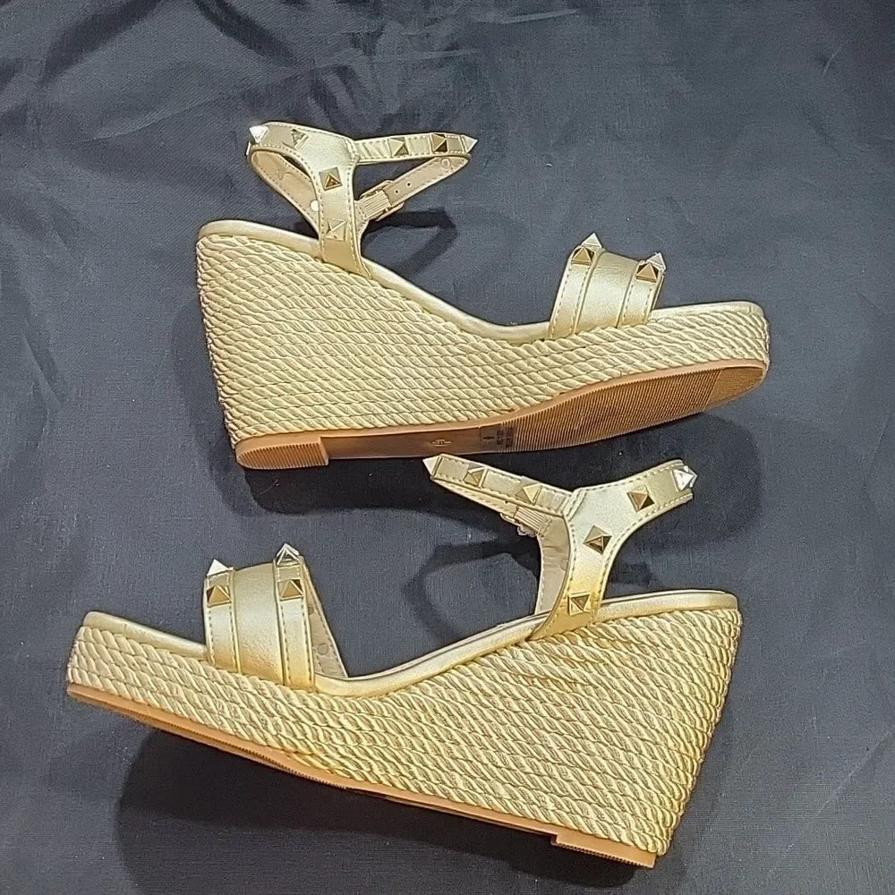 NEW NATURE BREEZE TALLY ESPADRILLE OPEN TOE WEDGE BUCKLE ANKLE PYRAMID  …